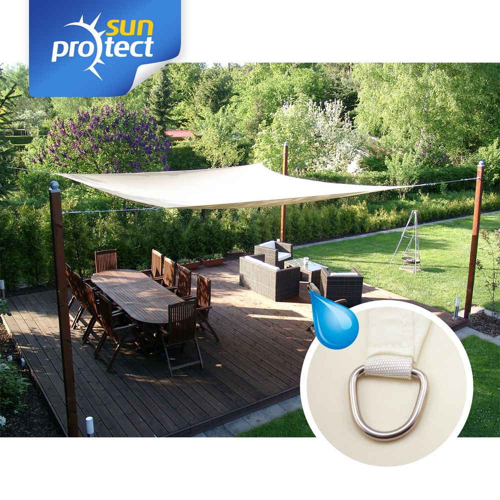 Sonnensegel Rechteck Wasserabweisend 1,4x1,8m | Für Terrasse, Balkon, Pool Inkl. Befestigungsseile (Creme)